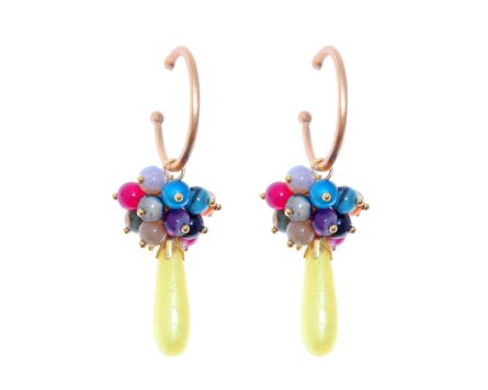 Pendientes de bolas Ágata y lágrimas multicolores y amarillo con cabezal de aro - Imagen 1