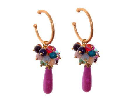 Pendientes de bolas Ágata y lágrimas multicolores y morado con cabezal de aro - Imagen 1