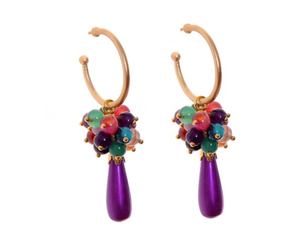 Pendientes de bolas Ágata y lágrimas multicolores y cardenal con cabezal de aro