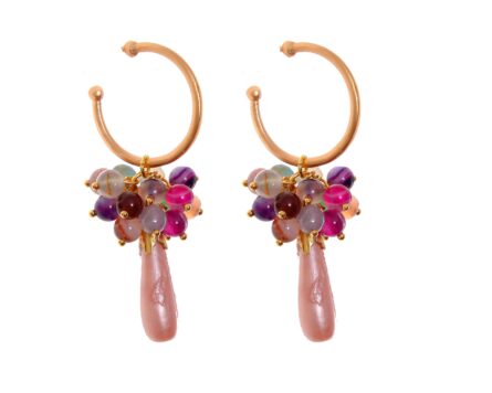 Pendientes de bolas Ágata y lágrimas multicolores y beige con cabezal de aro - Imagen 1
