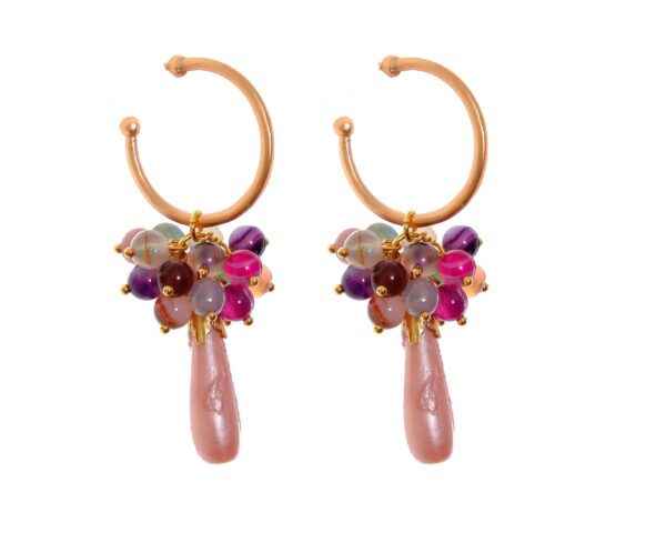 Pendientes de bolas Ágata y lágrimas multicolores y beige con cabezal de aro