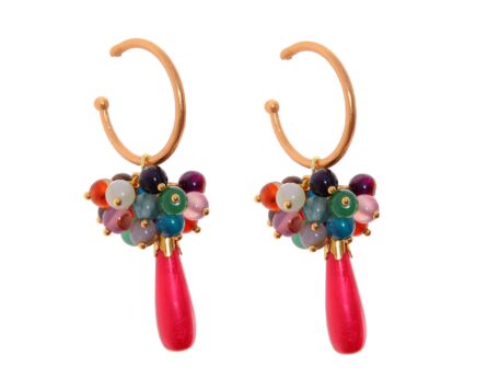 Pendientes de bolas Ágata y lágrimas multicolores y frambuesa con cabezal de aro - Imagen 1