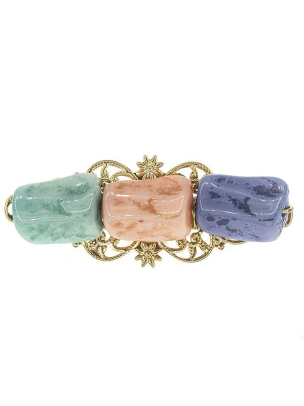 Broche de flamenca grande piedras nácar color verde agua, rosa bebé y azul ducado