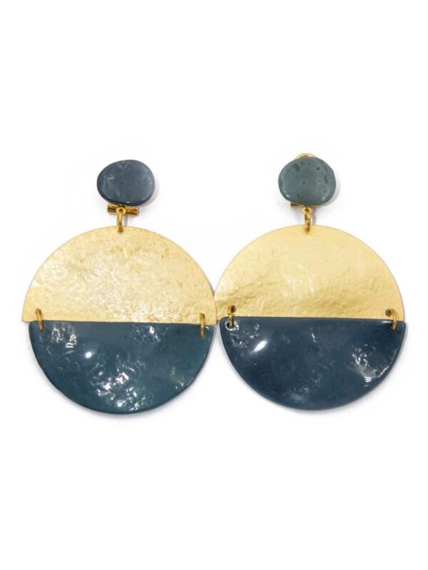 Pendiente de flamenca aro grande piedras cristal color azul petróleo y metal dorado