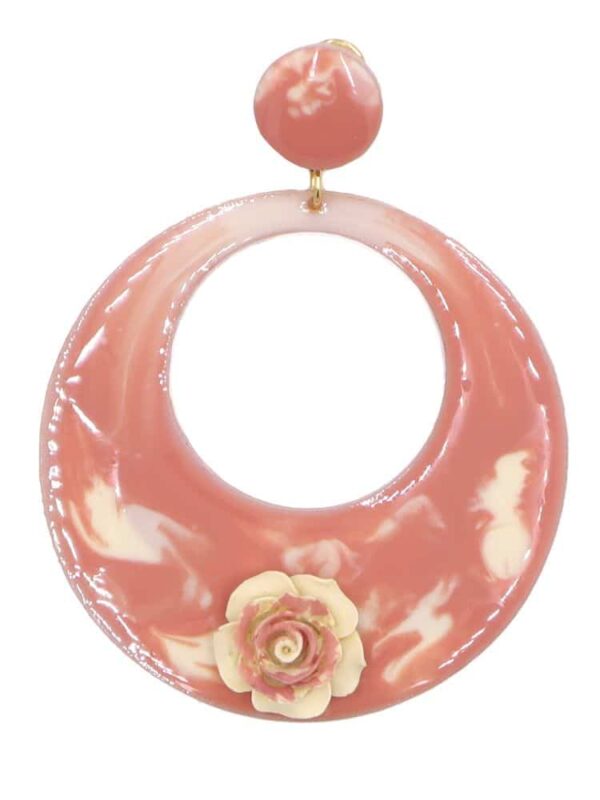 Pendiente de flamenca aro grande esmaltado acuarela color salmón degradado