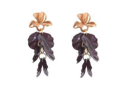 Pendientes de pétalos en color negro con cabezal en forma de hojas - Imagen 1