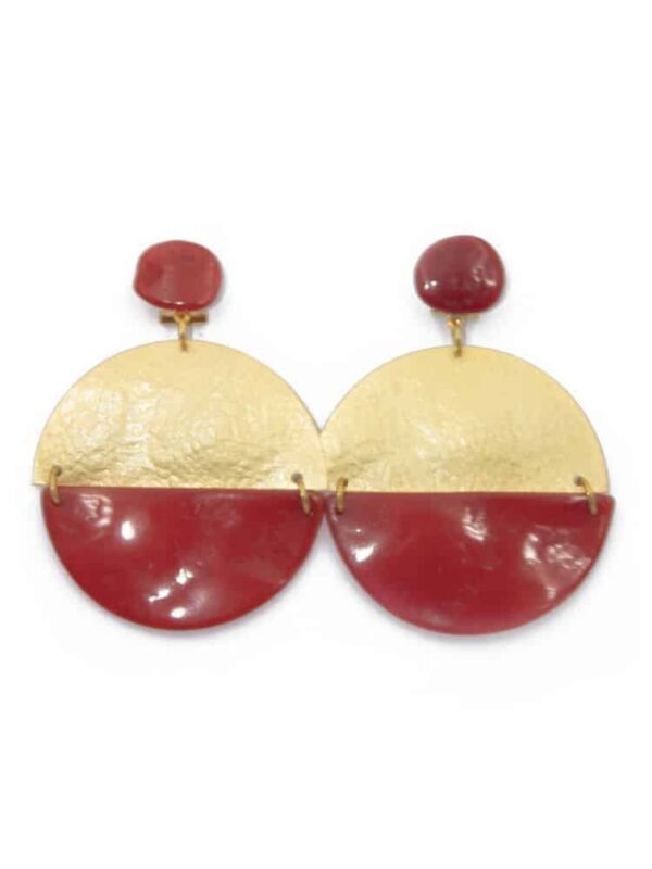 Pendiente de flamenca aro grande piedras cristal color rojo y metal dorado