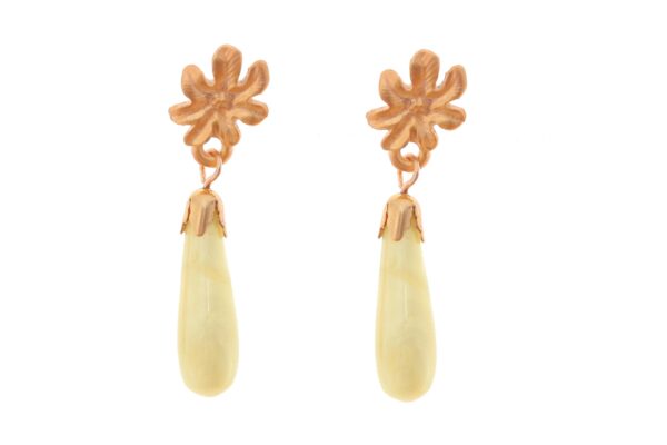 Pendiente lágrima amarillo pálido con cabezal de flor pequeña