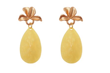 Pendiente de flamenca de lágrima de piedra cristal color amarillo con cabezal de hojas - Imagen 1