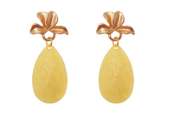 Pendiente de flamenca de lágrima de piedra cristal color amarillo con cabezal de hojas