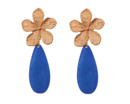 Pendiente de flamenca de lágrima plana de piedra cristal color azul zafiro con cabezal de flor - Imagen 1