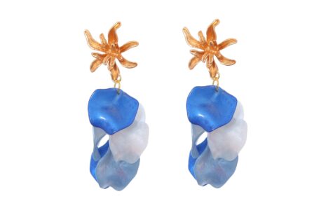 Pendientes de pétalos en tonalidades azules con cabezal de hojas - Imagen 1