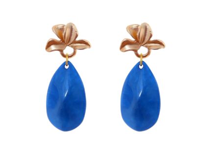 Pendiente de flamenca de lágrima de piedra cristal color azul zafiro con cabezal de hojas - Imagen 1