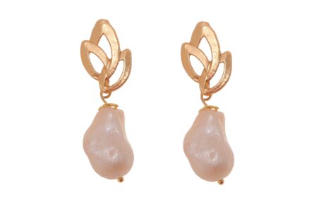 Pendiente de piedras nácar beige con cabezal de hojas - Imagen 1