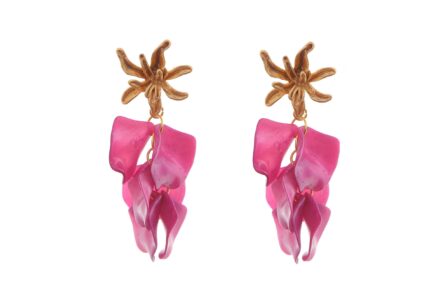 Pendientes de pétalos en color buganvilla con cabezal de hojas - Imagen 1