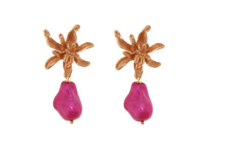 Pendiente de piedras nácar buganvilla con cabezal flor - Imagen 1