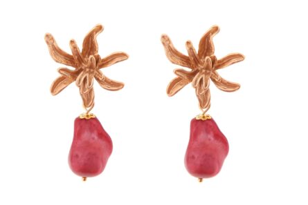 Pendiente de piedras nácar burdeos con cabezal flor - Imagen 1