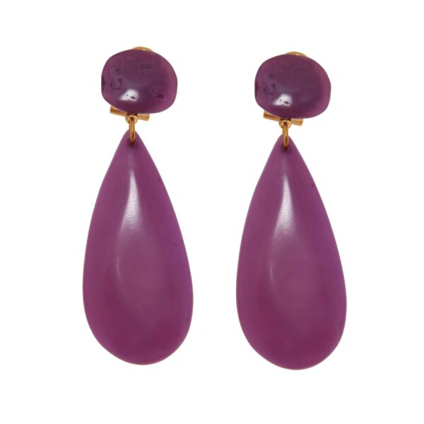 Pendiente de flamenca de lágrima plana de piedra cristal color Morado