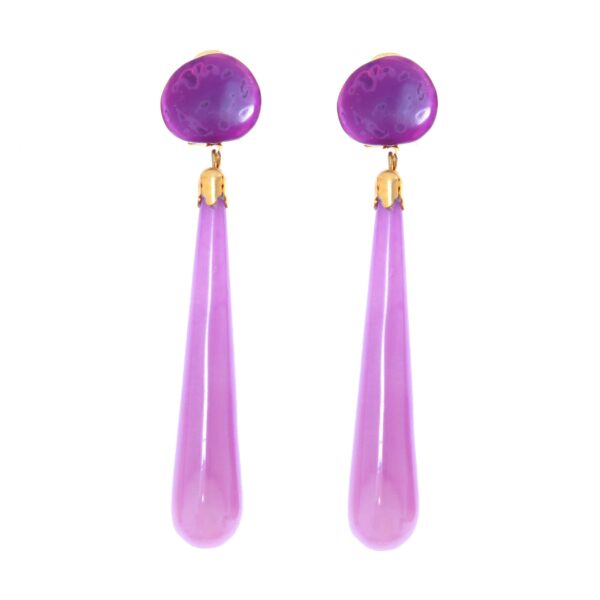 Pendiente de flamenca de lágrima de piedra cristal color Morado