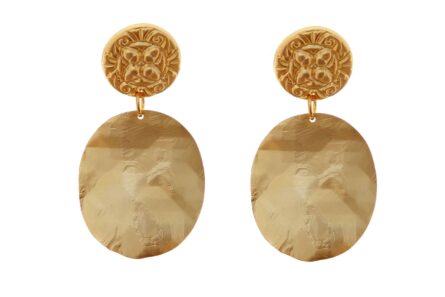 Pendientes dorados lágrima ovalada con cabezal de moneda decorada - Imagen 1