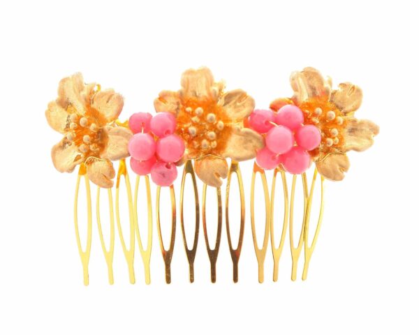 Peinecillo de flores con bolas de piedra Ágata en rosa bebé