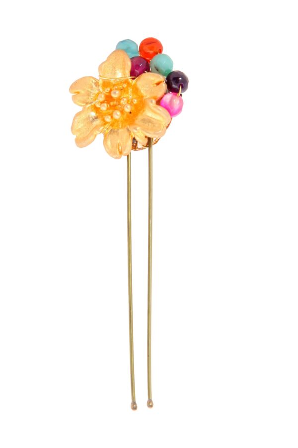 Horquilla de flor con bolas de piedra Ágata en multicolor