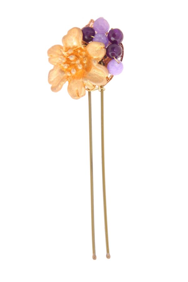 Horquilla de flor con bolas de piedra Ágata en tonos morados y lilas