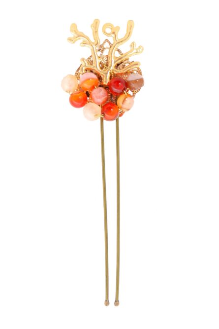 Horquilla  de coral con bolas de piedra Ágata en rosa bebé - Imagen 2