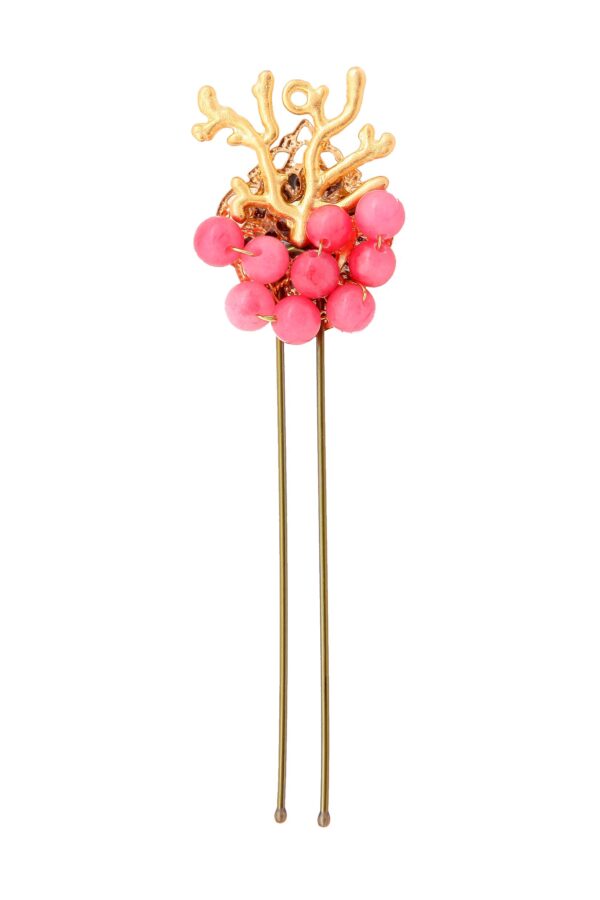Horquilla de coral con bolas de piedra Ágata en rosa bebé