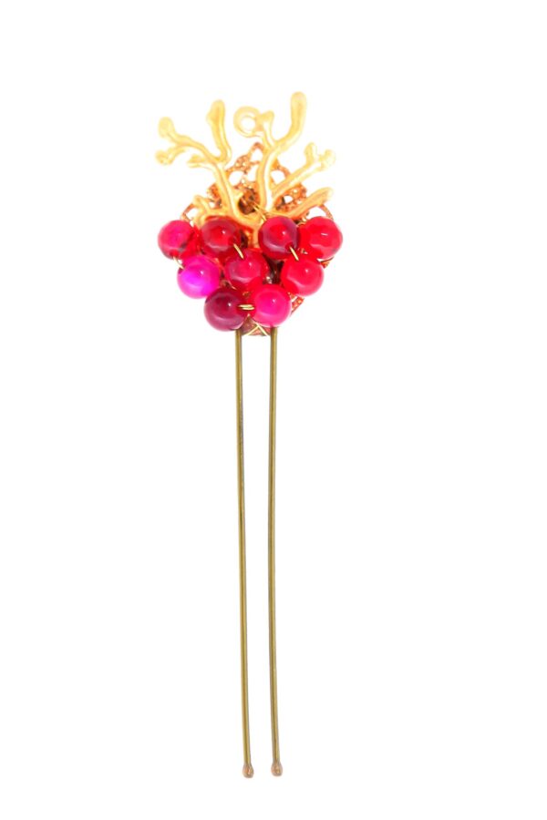 Horquilla de coral con bolas de piedra Ágata en tonos rosas