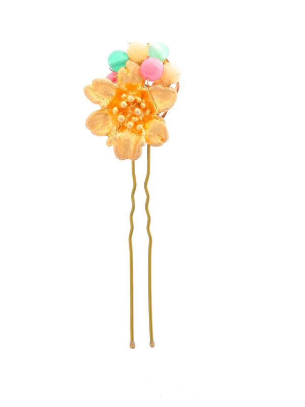 Horquilla de flor con bolas de piedra Ágata en tono multicolor pastel
