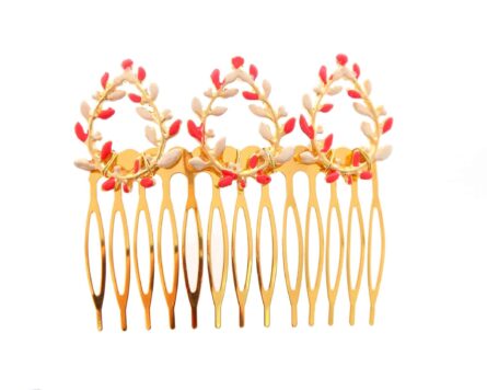Peinecillo dorado pintado en beige y coral - Imagen 1