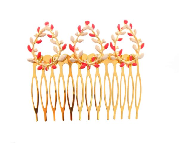 Peinecillo dorado pintado en beige y coral