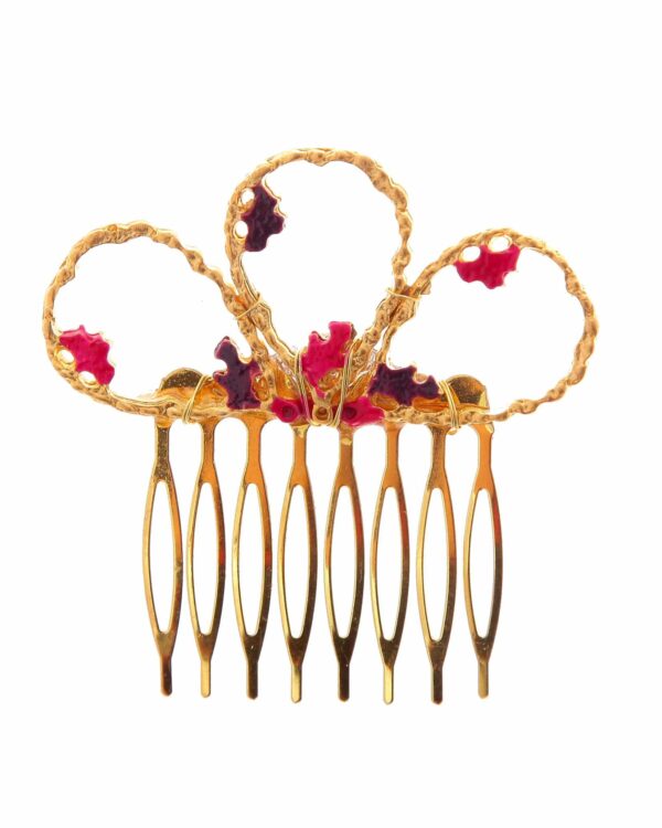 Peinecillo dorado pintado en morado y rosa