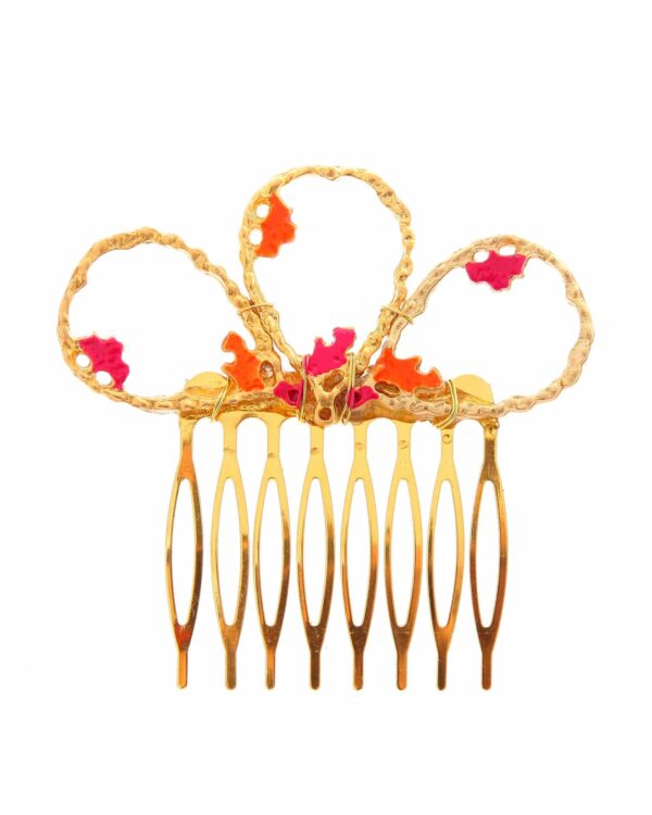 Peinecillo dorado pintado en rosa y naranja