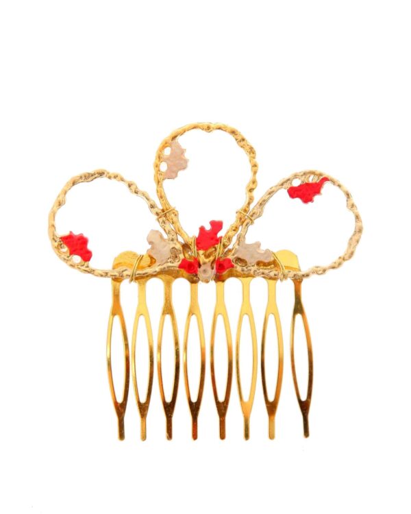 Peinecillo dorado pintado en beige y coral