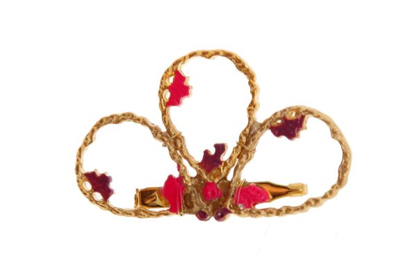 Broche dorado pintado en rosa y malva