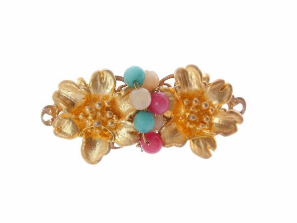 Broche con dos flores y bolas de piedra Ágata en multicolor pastel