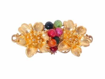 Broche con dos flores y bolas de piedra Ágata en multicolor - Imagen 1