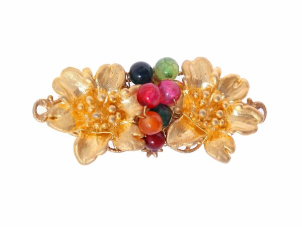 Broche con dos flores y bolas de piedra Ágata en multicolor