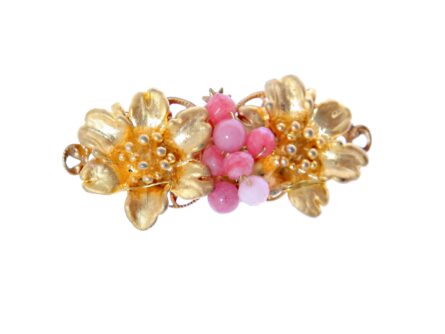 Broche con dos flores y bolas de piedra Ágata en rosa bebé - Imagen 1