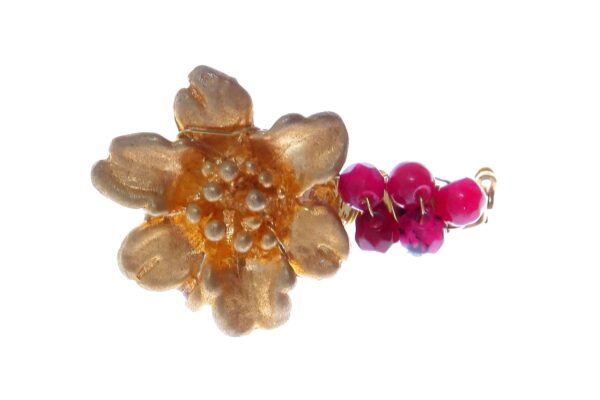 Broche dorado de flor con bolas de piedra Ágata en burdeos