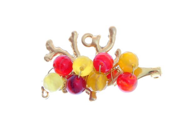 Broche dorado de corales con bolas de piedra Ágata en tonos naranja y amarillo
