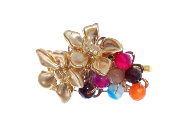 Broche de flores y bolas de piedra Ágata en multicolor