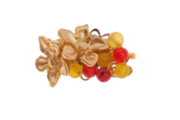 Broche de flores y bolas de piedra Ágata en tonos naranja y amarillo