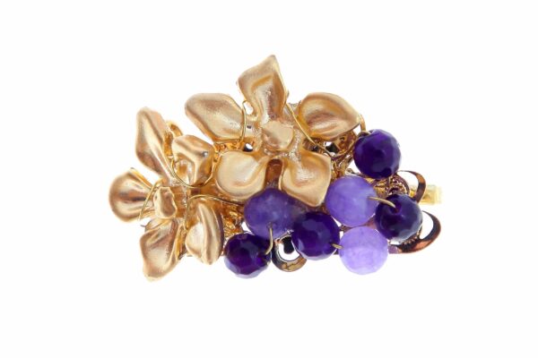 Broche de flores y bolas de piedra Ágata en tonos morados y lilas
