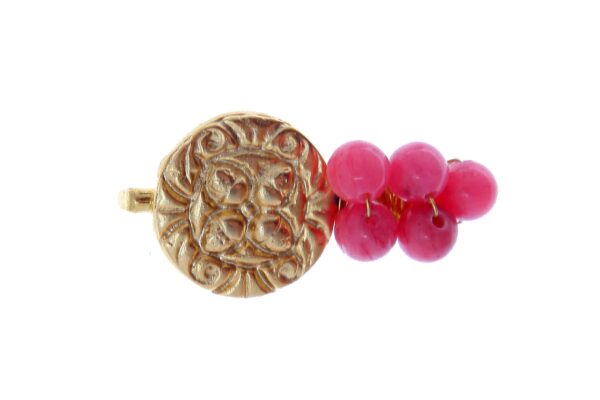 Broche de moneda y bolas de piedra Ágata en tonos rosa bebé