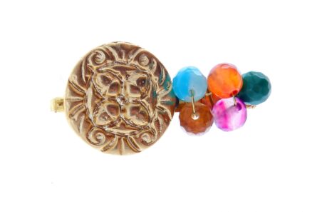 Broche de moneda y bolas de piedra Ágata en multicolor - Imagen 1