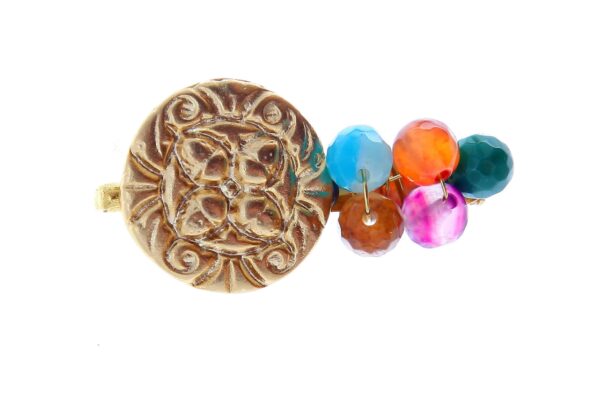 Broche de moneda y bolas de piedra Ágata en multicolor