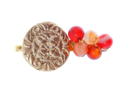 Broche de moneda y bolas de piedra Ágata en coral - Imagen 1